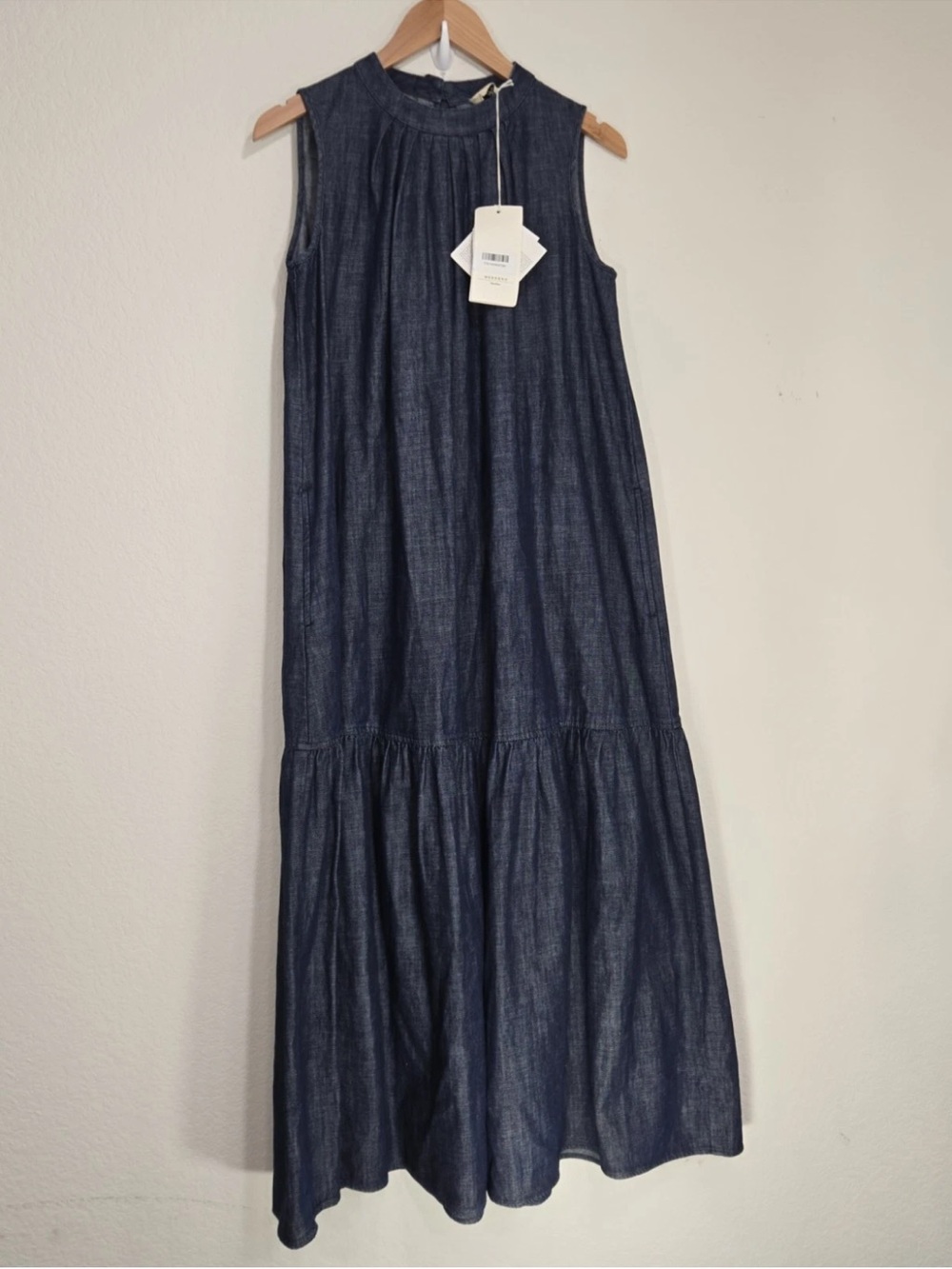 Weekend Max Mara Turchia Pleated Cotton Chambray Midi Dress Navy Size 6 NEW
